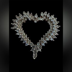 VINTAGE GOLD TONE CLEAR GLASS RHINESTONE HEART PENDANT VALENTINE LOVE